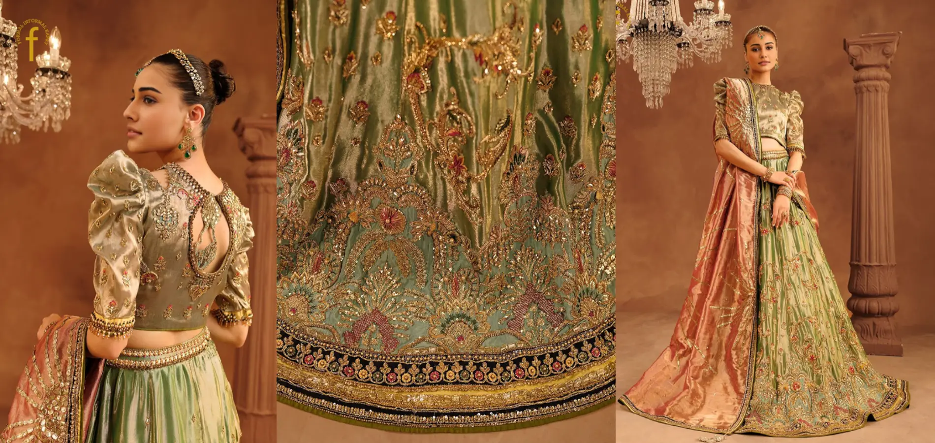 rust green lehnga choli